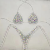2021 Venus Vacation latest design high quality sexy girl rhinestones pink bling bikini swimwear