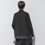 Patchwork Irregular T-Shirt Women High Collar Long Sleeve Split Loose Casual Tshirt Tops Fashion Clothes Spring Autumn 2025