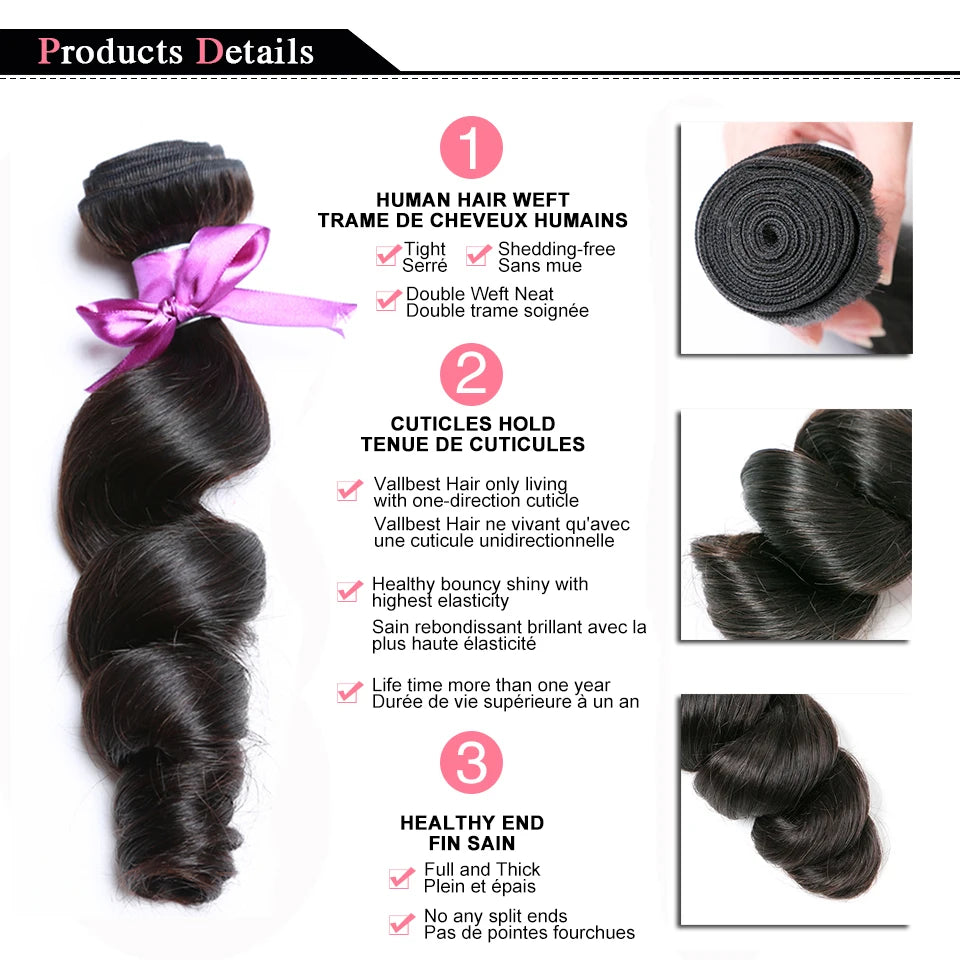 Vallbest Loose Wave Bundles With Closure Human Hair 3 Bundles With Lace Closure Brazilian Hair Weave Bundles Remy Hair Extension