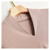 Silk Long Sleeve T-Shirt Elastic Slim Fit V-neck Pullover Thread Solid Color Mulberry Silk Brushed Women's Bottoming Shirt