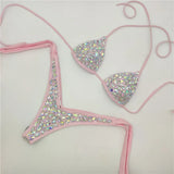 2021 Venus Vacation latest design high quality sexy girl rhinestones pink bling bikini swimwear