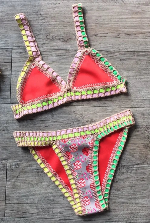 Reversible Handmade Daisy Crochet Floral Bikini Set Sexy Swimsuit Unique Swimwear Boho Bathing Suit For Women Summer Vacation