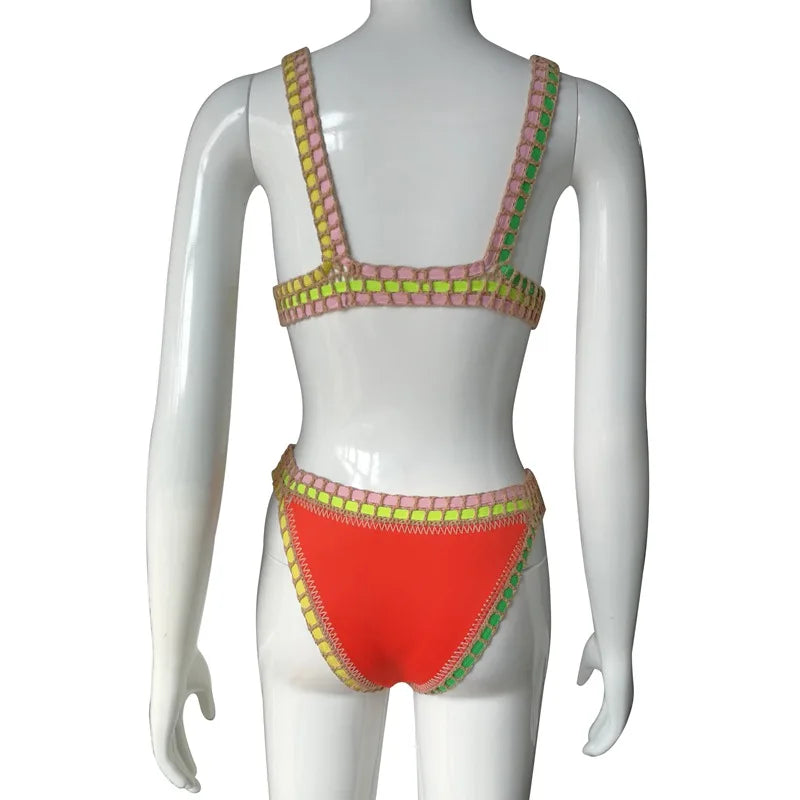 Reversible Handmade Daisy Crochet Floral Bikini Set Sexy Swimsuit Unique Swimwear Boho Bathing Suit For Women Summer Vacation