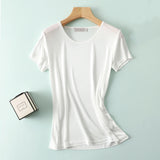 50% Natural Silk Women's T Shirts Short Sleeve Crewneck Tee Basic Casual Summer Tops
