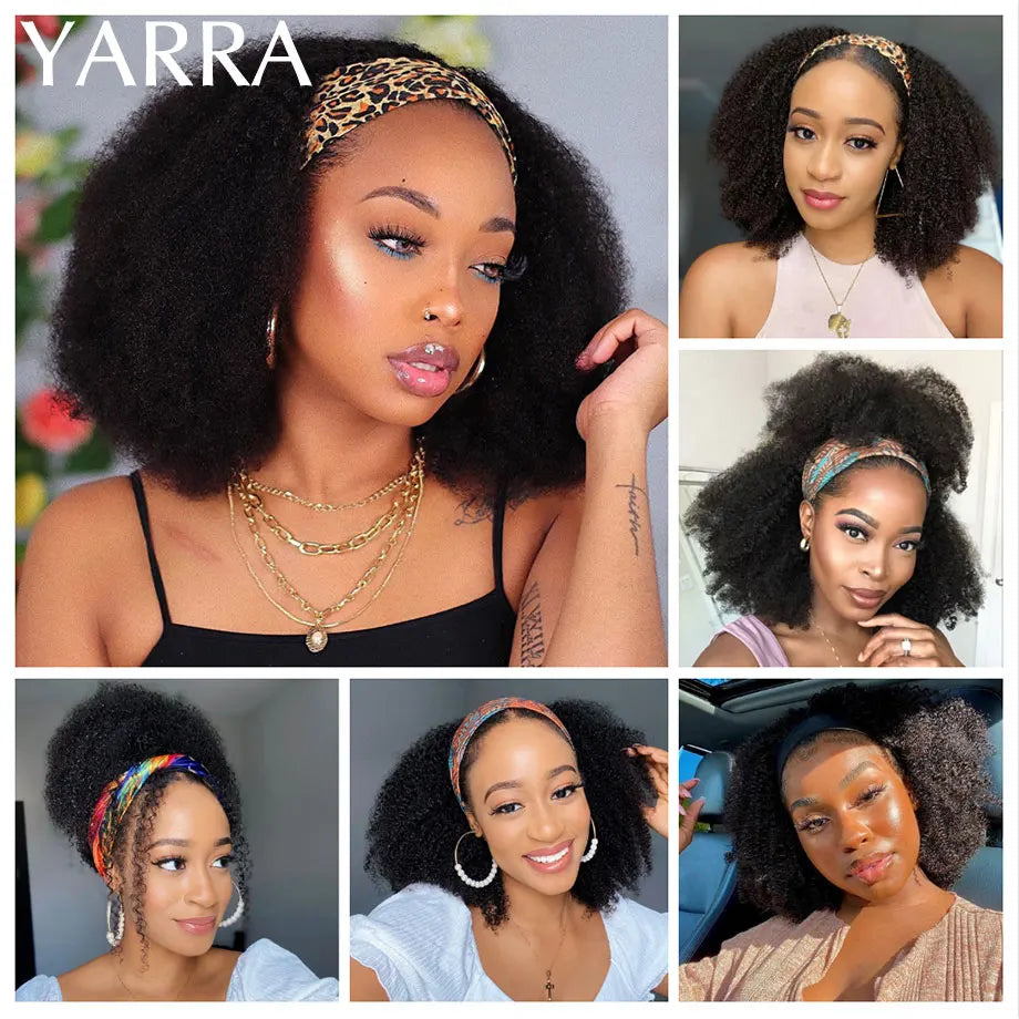 Afro Kinky Curly Headband Wig Human Hair Brazilian Curly Remy Afro Kinky Headband Wig For Black Women Machine Made No Glue Yarra