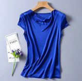 Women's 50% Silk 50% Viscose Knit Drape Neck T-Shirts top 8 colors M-2XL SJ305