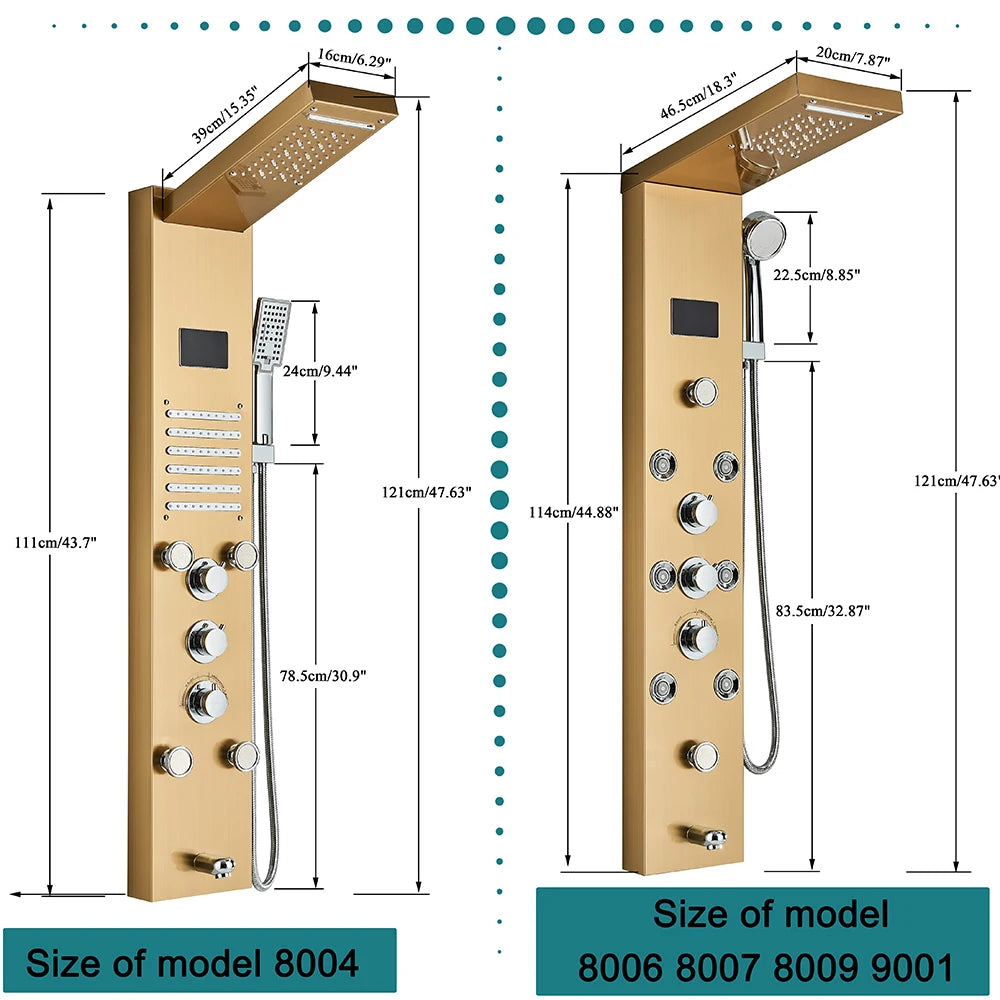 Golden Black Shower Panel Wall Rain Waterfall Shower Faucet Bathroom Shower Set APS Body Spray Jets Plastic Handshower Head