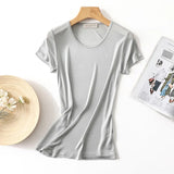 50% Natural Silk Women's T Shirts Short Sleeve Crewneck Tee Basic Casual Summer Tops