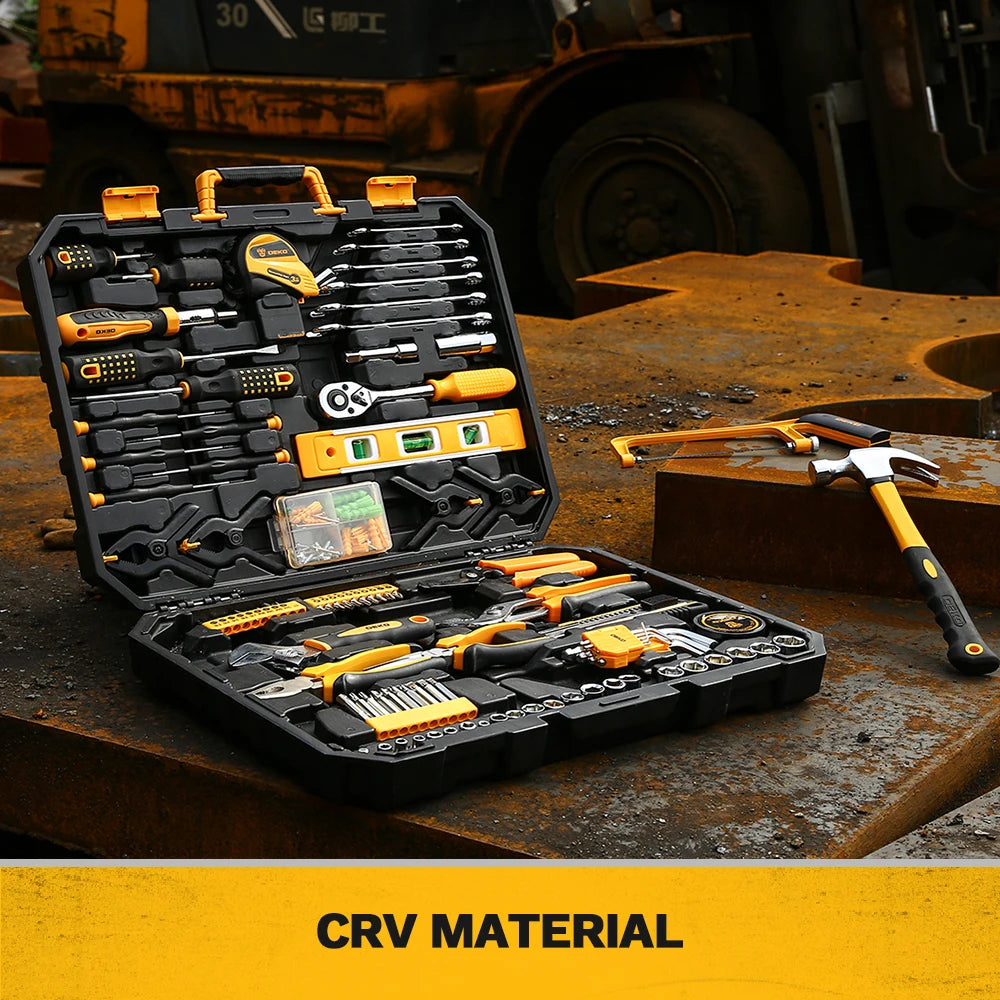 DEKO 208Pcs Hand Tool edc. Woodworking Multi Tools with Tool Box Include Socket Set Torque Wrench Hammer Knife