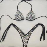 2021 Venus Vacation latest design high quality sexy girl rhinestones pink bling bikini swimwear