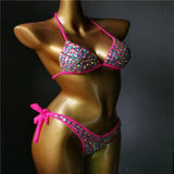 2021 Venus Vacation latest design high quality sexy girl rhinestones pink bling bikini swimwear
