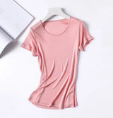 50% Natural Silk Women's T Shirts Short Sleeve Crewneck Tee Basic Casual Summer Tops