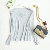 2025 Women's Fashion New Style Silk Long Sleeve V-neck Bottoming Shirt 23% Natural Mulberry Silk Warm Top
