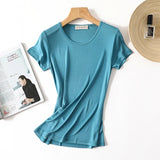 50% Natural Silk Women's T Shirts Short Sleeve Crewneck Tee Basic Casual Summer Tops
