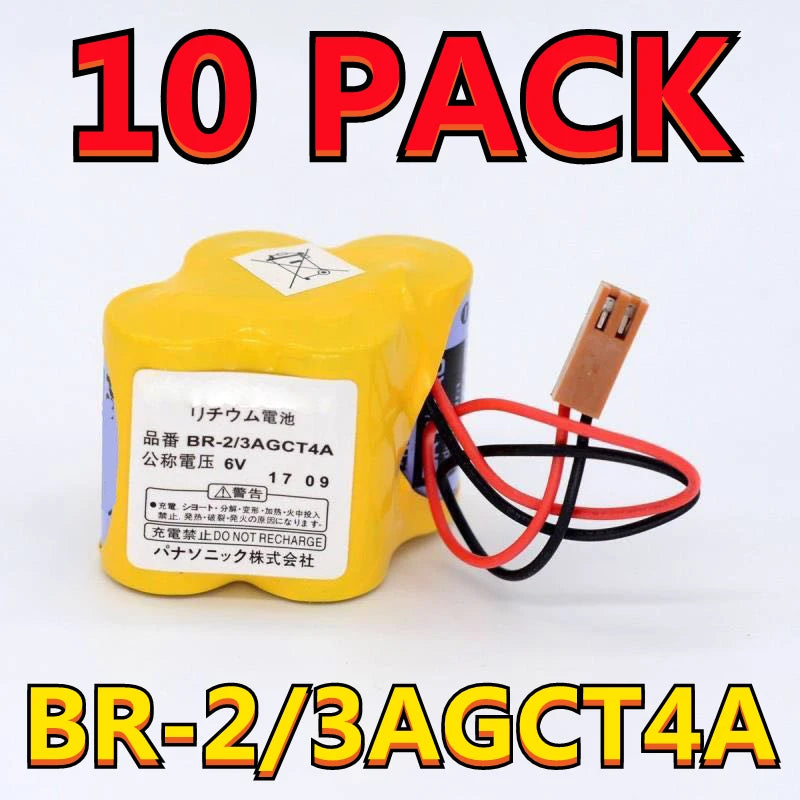 10 PACK Original NEW BR-2/3AGCT4A 6V PLC Battery With FANAC Brown Belt Hook Plug