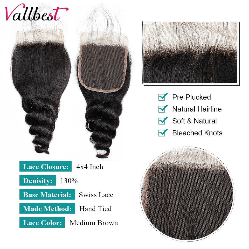 Vallbest Loose Wave Bundles With Closure Human Hair 3 Bundles With Lace Closure Brazilian Hair Weave Bundles Remy Hair Extension
