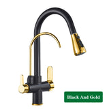 Brushed Nickel Filtered Crane For Kitchen Pull Out Spray 360 Rotation Water Filter Tap Three Ways Sink Mixer Kitchen Faucet