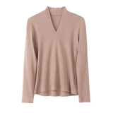 Silk Long Sleeve T-Shirt Elastic Slim Fit V-neck Pullover Thread Solid Color Mulberry Silk Brushed Women's Bottoming Shirt