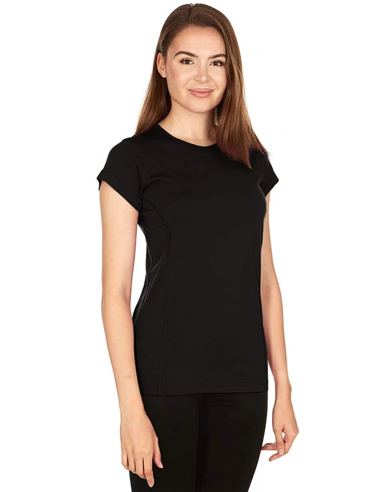 100% Merino Wool T-Shirt Womens Lightweight Short Sleeve Crew Shirts Merino Wool Base Layer Women Undershirt No Itch Breathable