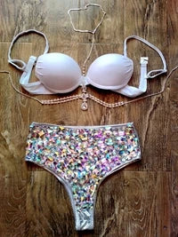 2016 Venus Vacation hot selling open hot girl push up bikini bling rhinestone swimwear with chains