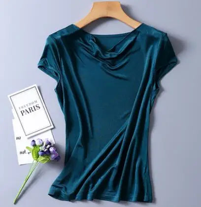 Women's Spring Summer Thin 100% Natural Silk T-Shirt Female Elastic Casual Breathable Summer Plus Size Silk Shirt Tops TB1168
