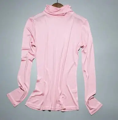 Women's Silk Turtleneck Basic Tees Tops Female Elastic Silk Shirt TB1158
