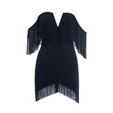 Summer Women Off Shoulder Bandage Dress Sexy Strapless Tassel Night Club Celebrity Evening Party Mini Bodycon Dress Vestido