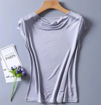 Women's Spring Summer Thin 100% Natural Silk T-Shirt Female Elastic Casual Breathable Summer Plus Size Silk Shirt Tops TB1168