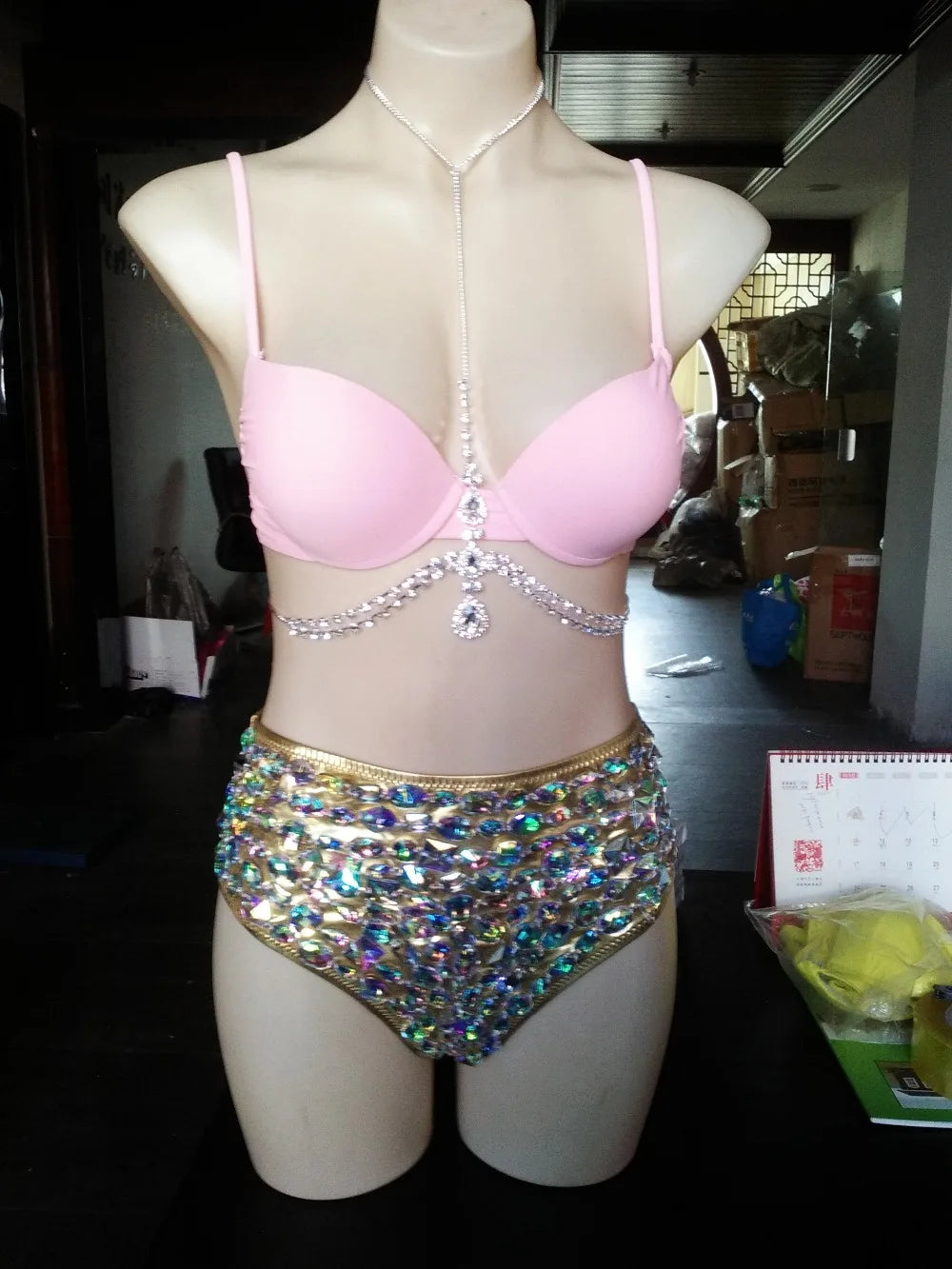 2016 Venus Vacation hot selling open hot girl push up bikini bling rhinestone swimwear with chains