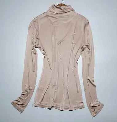 Women's Silk Turtleneck Basic Tees Tops Female Elastic Silk Shirt TB1158