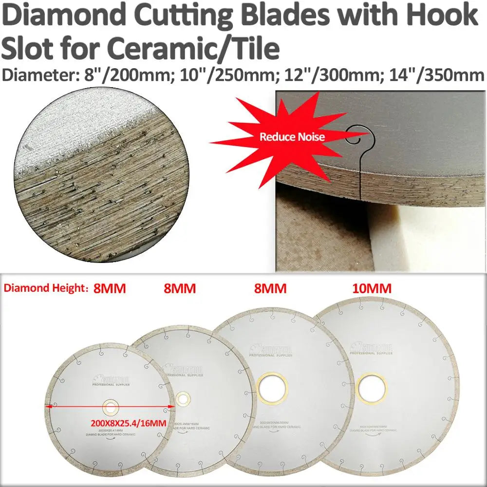 SHDIATOOL 1pc 300MM/12" Ceramic Blades With Hook Slot Diamond Saw Blades Tile Porcelain Cutting Disc Bore 60mm with 50mm washer