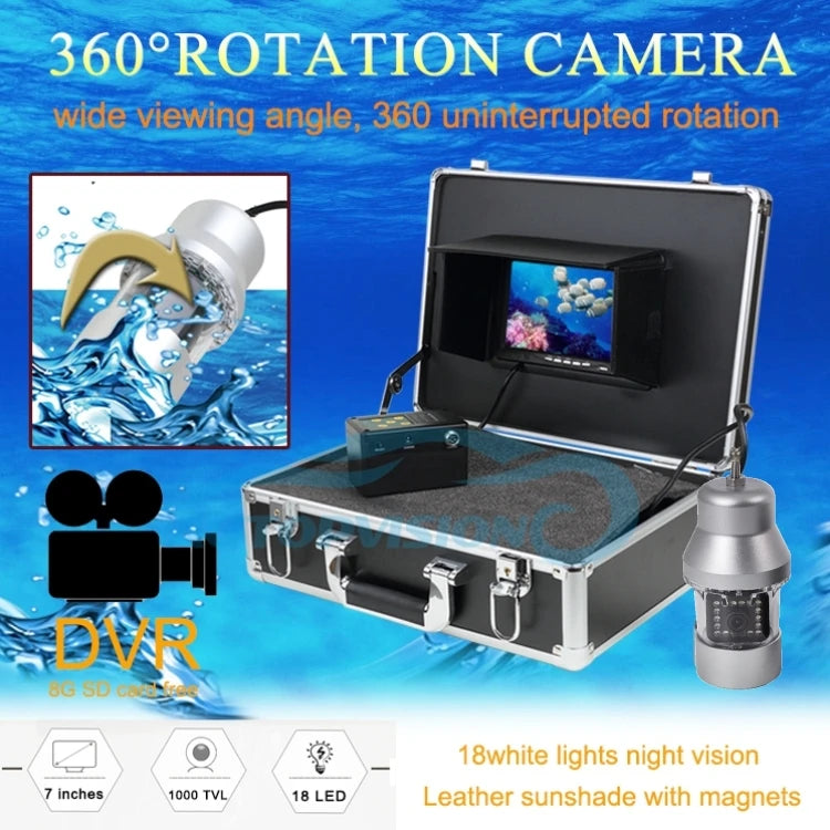 F08 20m 360Degree Underwater Rotating Fishing Camera with 18pcs LED Video recording function 1000TVL 7" LCD Fish Finder+8GB free