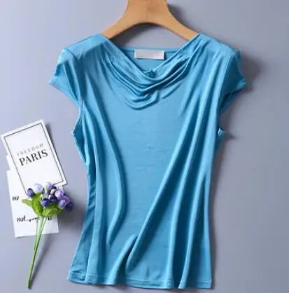 Women's Spring Summer Thin 100% Natural Silk T-Shirt Female Elastic Casual Breathable Summer Plus Size Silk Shirt Tops TB1168
