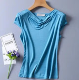 Women's Spring Summer Thin 100% Natural Silk T-Shirt Female Elastic Casual Breathable Summer Plus Size Silk Shirt Tops TB1168
