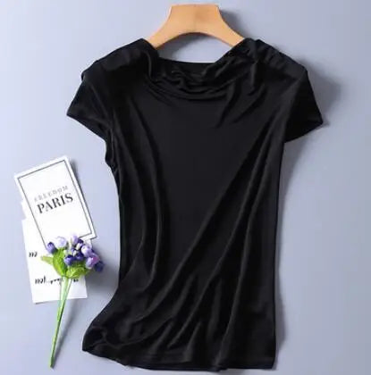 Women's Spring Summer Thin 100% Natural Silk T-Shirt Female Elastic Casual Breathable Summer Plus Size Silk Shirt Tops TB1168