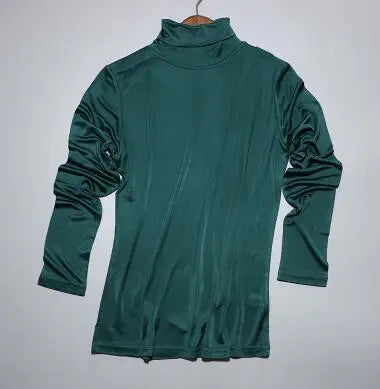 Women's Silk Turtleneck Basic Tees Tops Female Elastic Silk Shirt TB1158