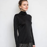 SuyaDream Women T Shirt Real Silk Basic Turtleneck Long Sleeve Solid Bottoming-Shirt FALL WINTER Green Plus Size Spandex Top