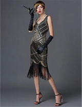 SIDAIMI 1920s Flapper Dress Great Gatsby Dress Round-Neck New Women's Black Sequin Dress Elegant Dress Tassel Party Dress