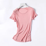 50% Natural Silk Women's T Shirts Short Sleeve Crewneck Tee Basic Casual Summer Tops