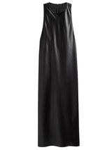 Lautaro Spring Black Extra Long Faux Leather Tank Dress Autumn Elegant Stylish Backless Maxi Dresses for Women Clothing 2021