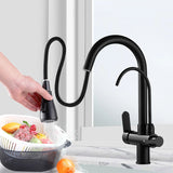 Brushed Nickel Filtered Crane For Kitchen Pull Out Spray 360 Rotation Water Filter Tap Three Ways Sink Mixer Kitchen Faucet