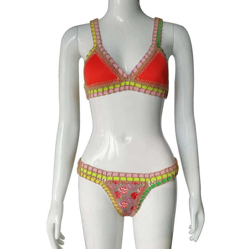 Reversible Handmade Daisy Crochet Floral Bikini Set Sexy Swimsuit Unique Swimwear Boho Bathing Suit For Women Summer Vacation