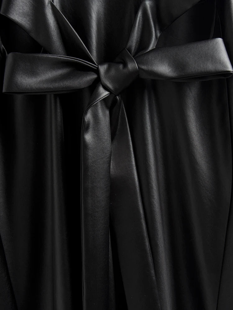 Lautaro Spring Black Extra Long Faux Leather Tank Dress Autumn Elegant Stylish Backless Maxi Dresses for Women Clothing 2021