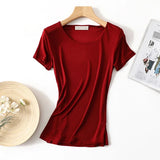50% Natural Silk Women's T Shirts Short Sleeve Crewneck Tee Basic Casual Summer Tops