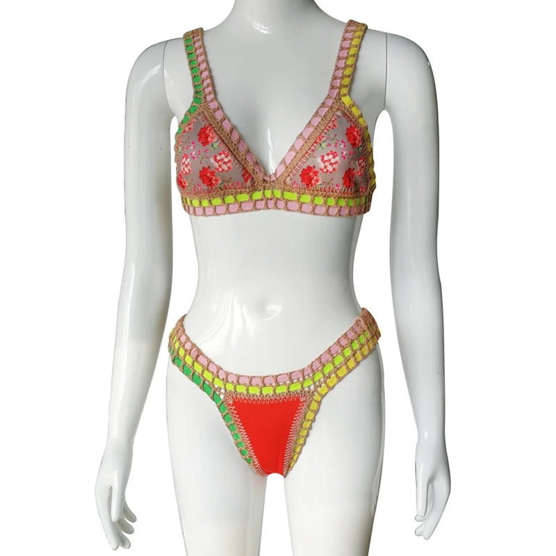 Reversible Handmade Daisy Crochet Floral Bikini Set Sexy Swimsuit Unique Swimwear Boho Bathing Suit For Women Summer Vacation