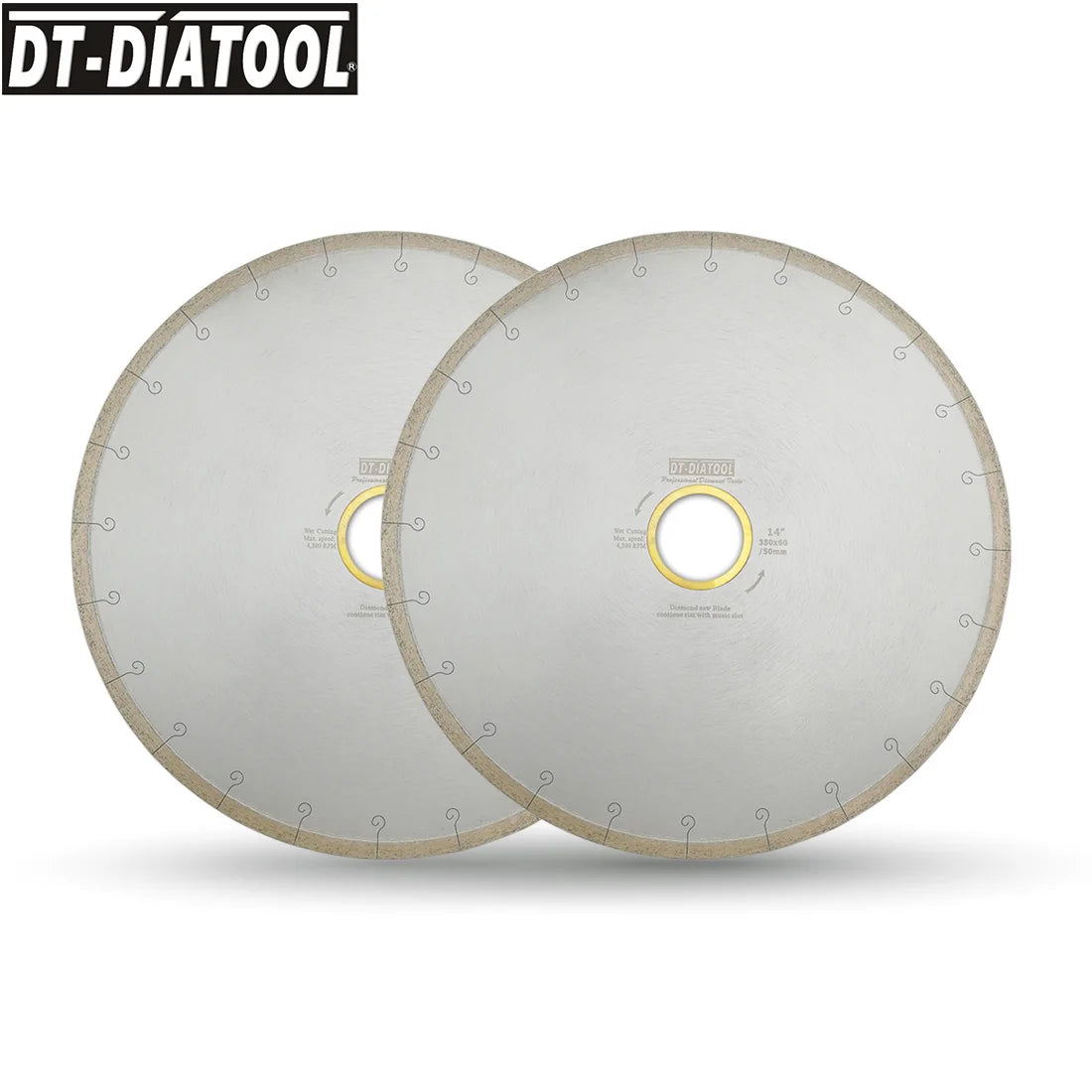 DT-DIATOOL 2pcs 200/350MM Wet Diamond Ceramic Cutting Disc Saw Blades With Hook Slot Bore 60mm with 50mm reducer for Tile Marble