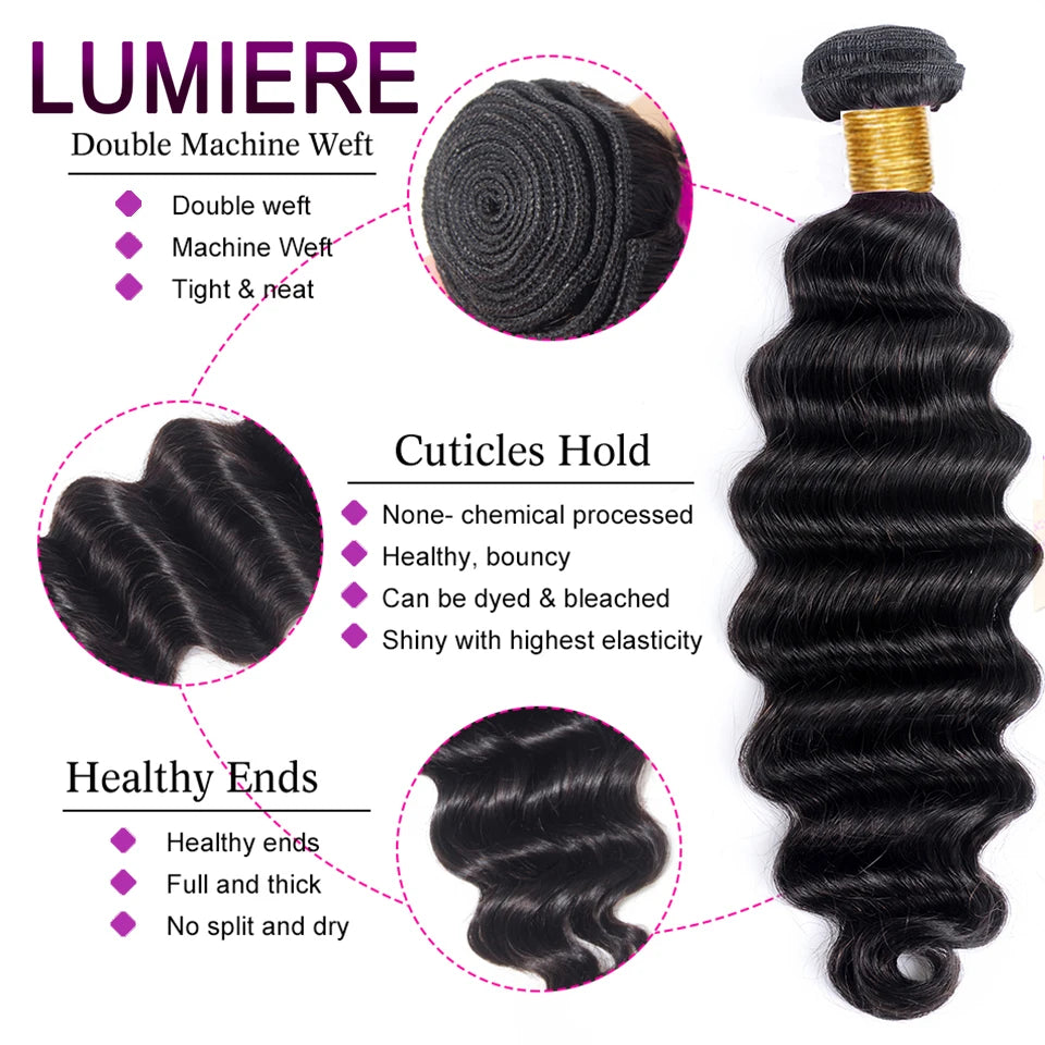 Peruvian Loose Deep Wave Bundle With Closure Human Hair 3/4 Bundles With Frontal Closure HD Transparent Lace Frontal With Bundle