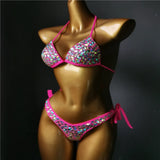 2021 Venus Vacation latest design high quality sexy girl rhinestones pink bling bikini swimwear