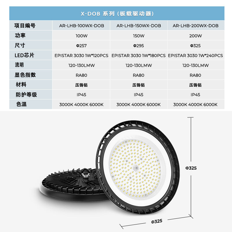 高光效加厚led工矿灯3CC拨码带0-10V调光工业厂房灯ufo感应天棚灯