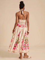 Elegant Floral Print Vacation Halter Backless Sexy Dress,Dresses For Women Summer